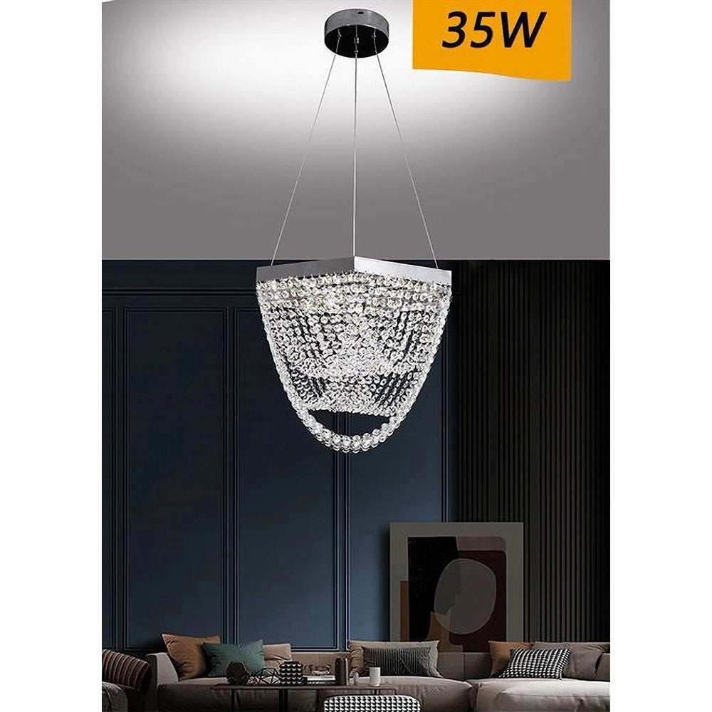 Trade Shop - Lampadario A Sospensione Led 35 W Design Moderno Cristalli Luce Fredda 6500k B74 -