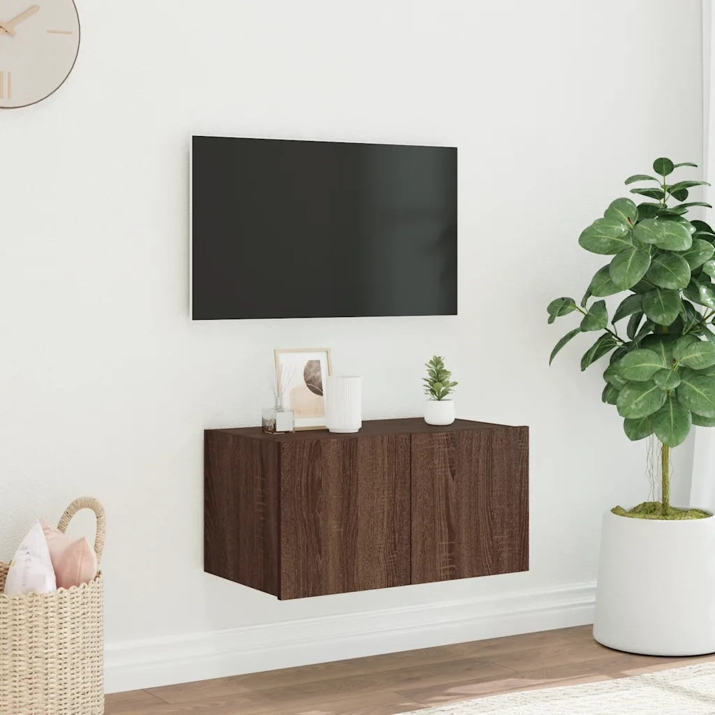 Mobile TV a Parete con Luci LED Rovere Marrone 60x35x31 cm 837279