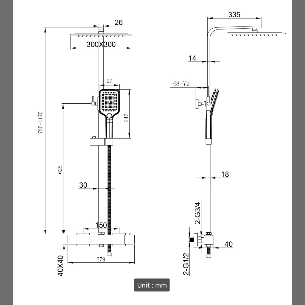 AICAIT Colonna doccia Termostatica, set doccia multifunzione con soffione quadrato 30x30cm e doccetta a 3 getti, nero