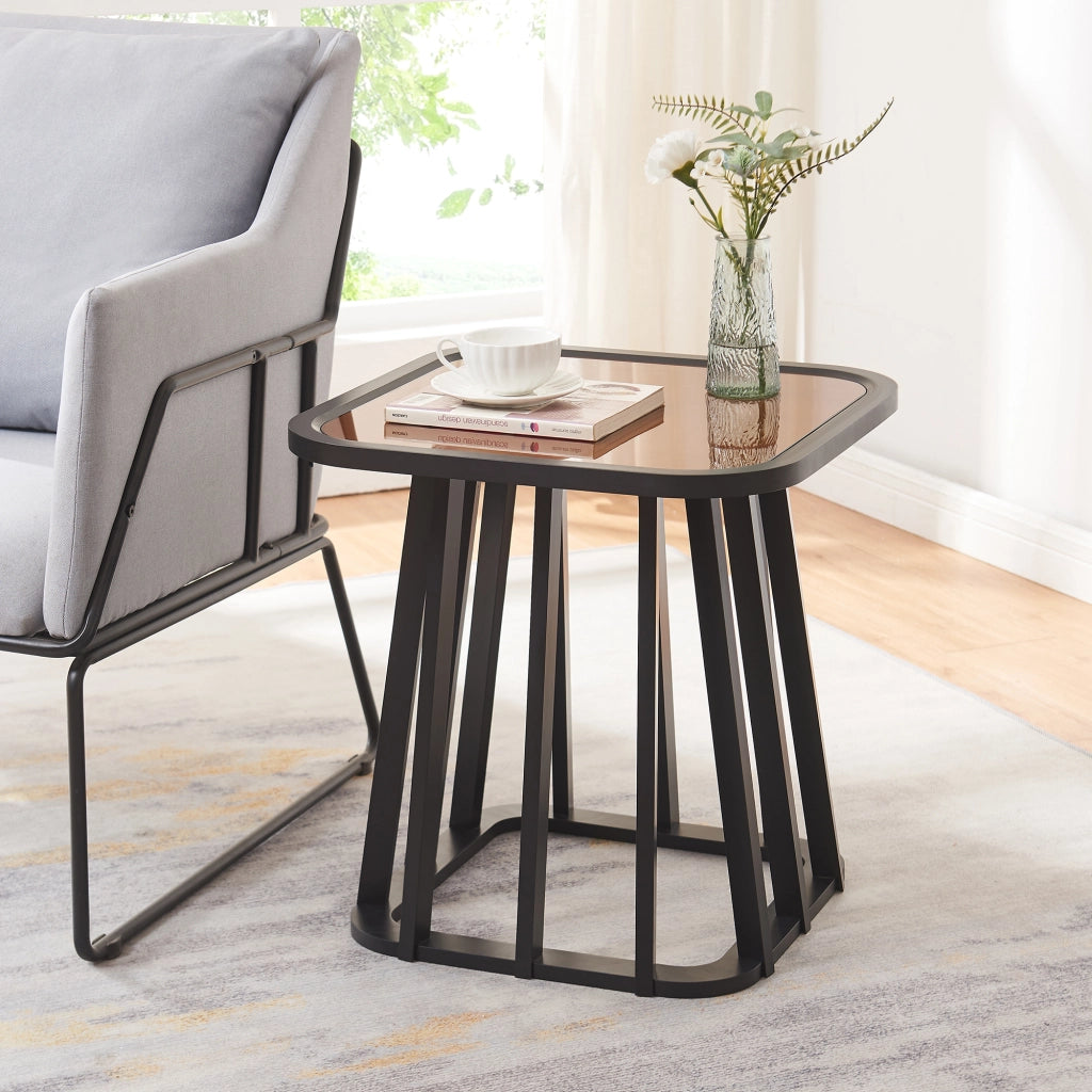 Tavolino Quadrato Burgess da Salotto 51x51x51 cm - Nero/Effeto Noce [en.casa]