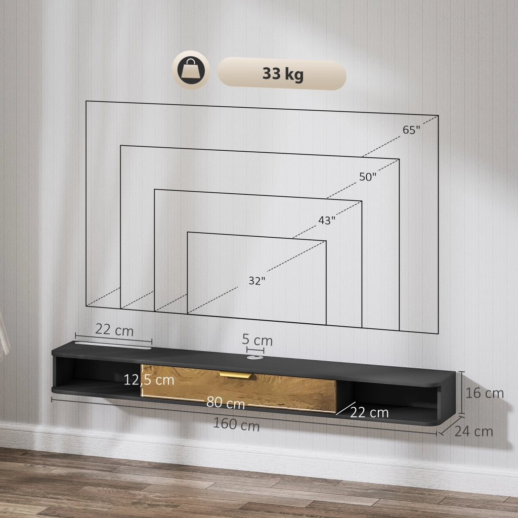 Mobile TV sospeso con ante e passacavi ¨C Xylo ¨C Grigio 160x24x16 cm