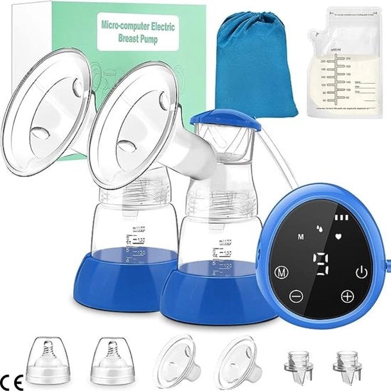 Set di Pompa Elettrica per Seno con Accessori - Pompa Seno Portatile Silenziosa con Display LED, Bocchette di Allattamento, Biberon e Tasca di Trasporto - 3 Modalità e 9 Posizioni