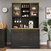 Mobile alto da cucina con vetrine, portabicchieri e prese integrate nero