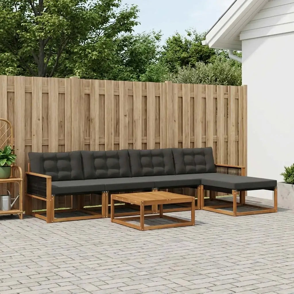 Set di divani da esterno con cuscino 6 pcs Naturale e Nero