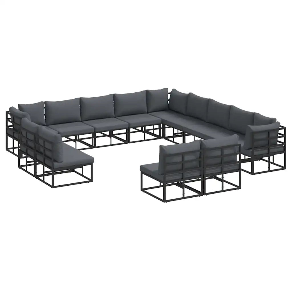 vidaXL Set Divano da Giardino con cuscino 13 pcs Nero Alluminio