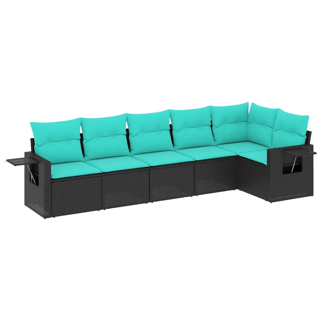 Set Divani da Giardino 6 pz con Cuscini Nero in Polyrattan 3220186