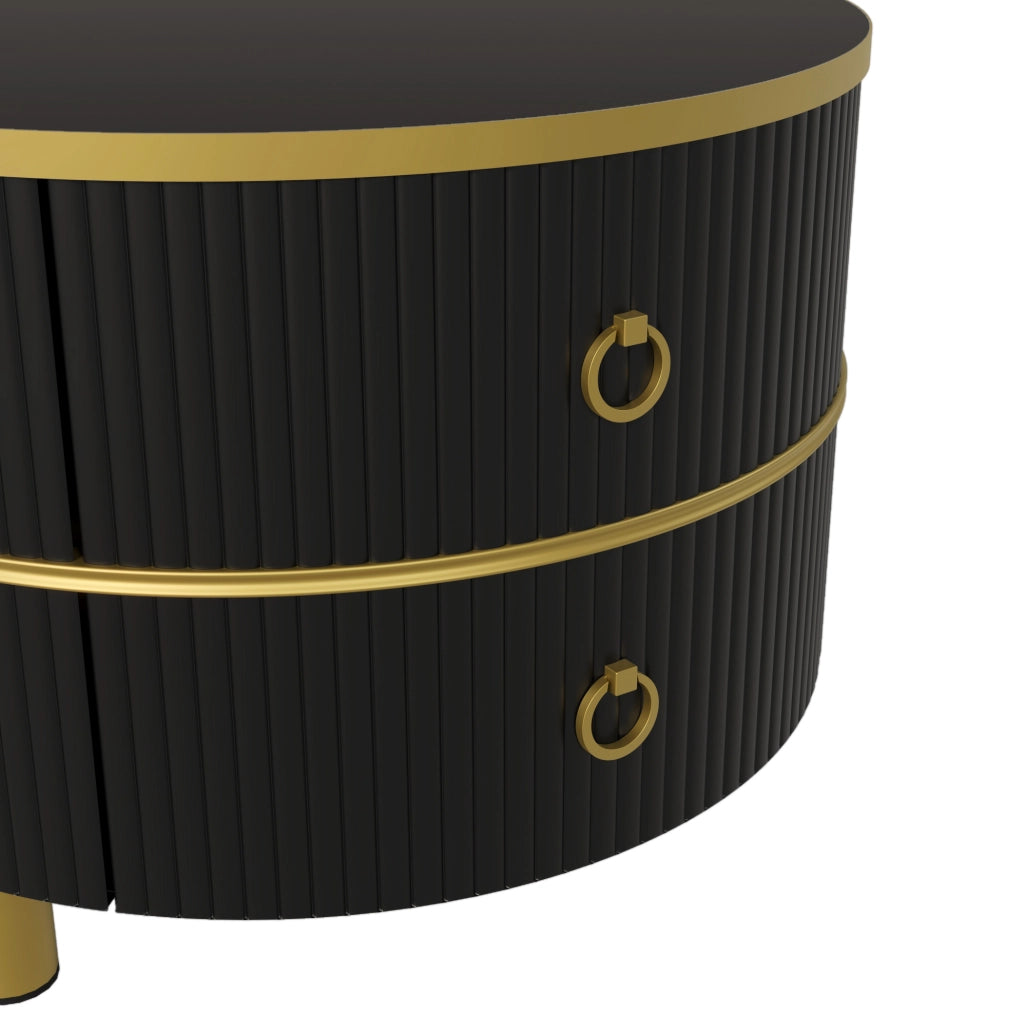 Set di 2 tavolini da caffè rotondi nero e oro con cassetti