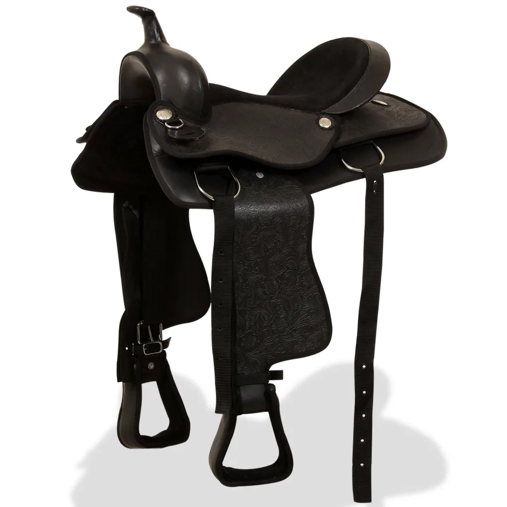 Sella Western Testiera e Pettorale in Vera Pelle 17" Nero 91354