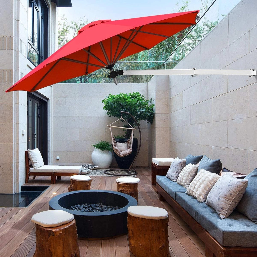 Ombrellone da Parete 247 cm, Ombrellone da Muro per Giardino con Angolo Regolabile, Parasole Esterno Pieghevole Anti UV, per Giardino, Balcone e Cortile (Rosso)