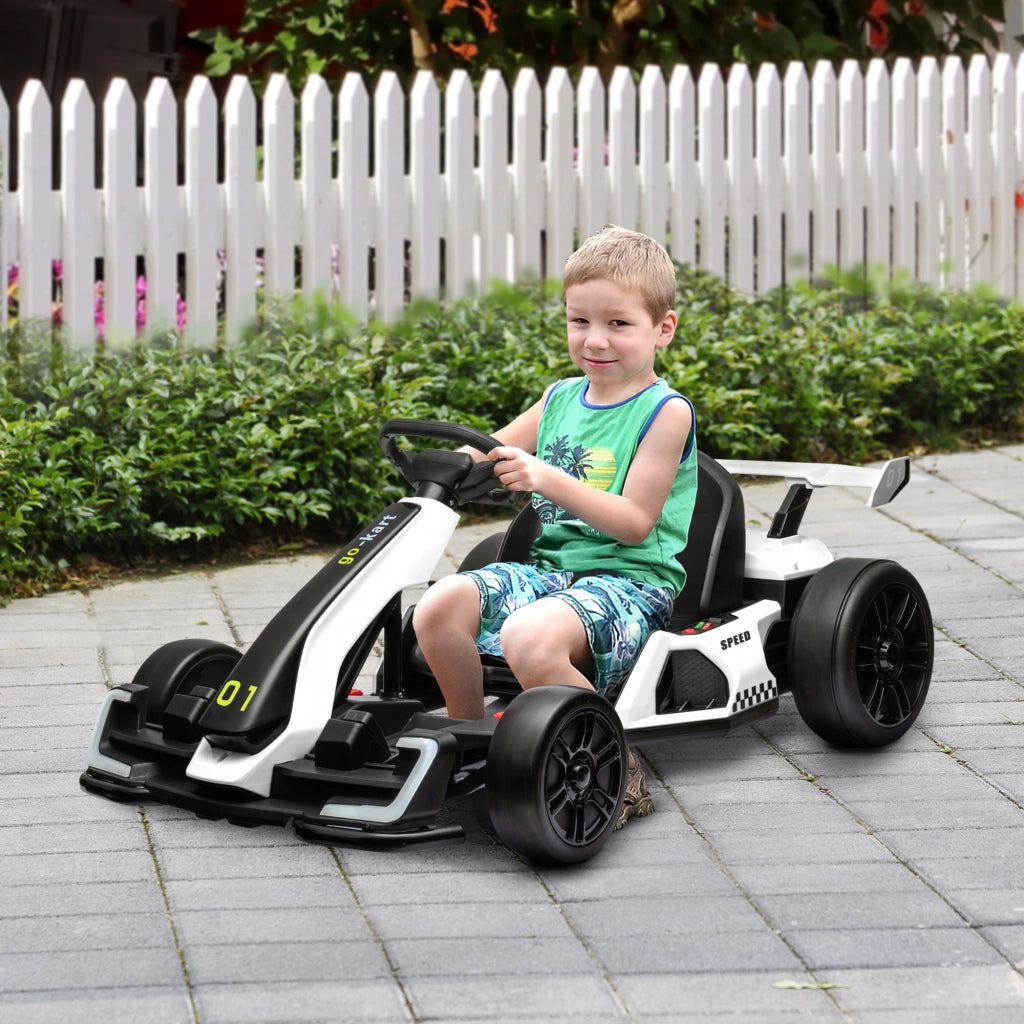 Go Kart Elettrico per Bambini ¨C zephmum ¨C 6-12 Anni 24V 12km/h Bianco con Seggiolino Regolabile