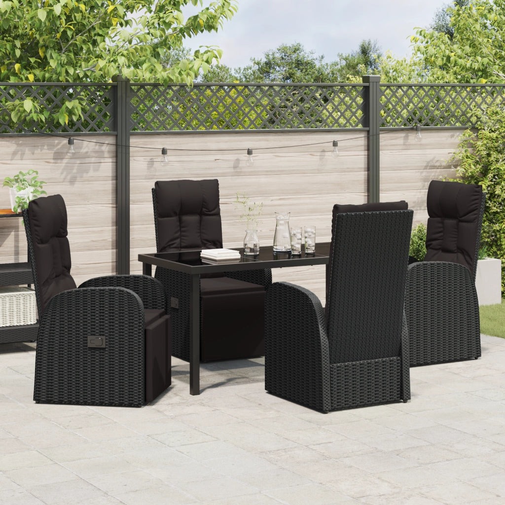 Set da Pranzo da Giardino 5 Pezzi con Cuscini - Rattan PE Nero