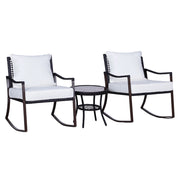 Set Salotto da Giardino in Rattan Sintetico 2 Poltrone a Dondolo e Tavolino Marrone