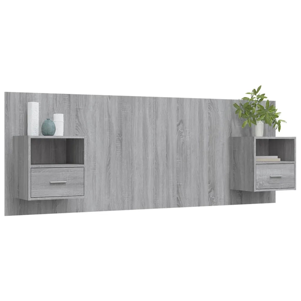 Testiera | Testata Letto con Comodini in Legno Multistrato Grigio Sonoma