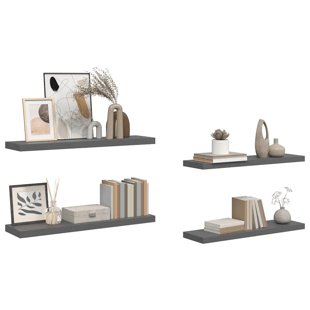 Scaffali a Parete 4 pz Grigio Lucido 90x23,5x3,8 cm in MDF 323798
