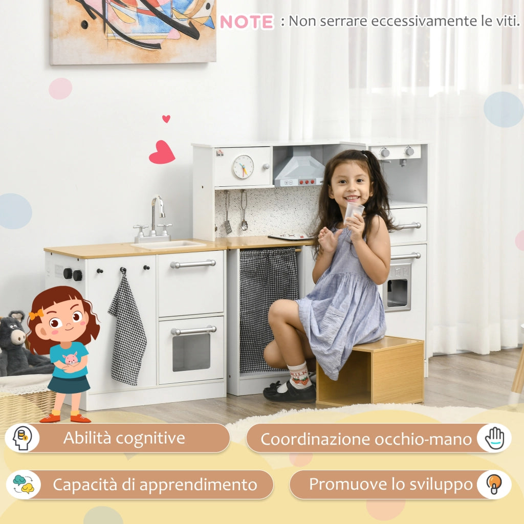 EasyComfort Cucina Giocattolo 2 Pezzi per Bambini 3-6 Anni con Utensili da Cucina, Luci ed Effetti Sonori, in MDF e PP