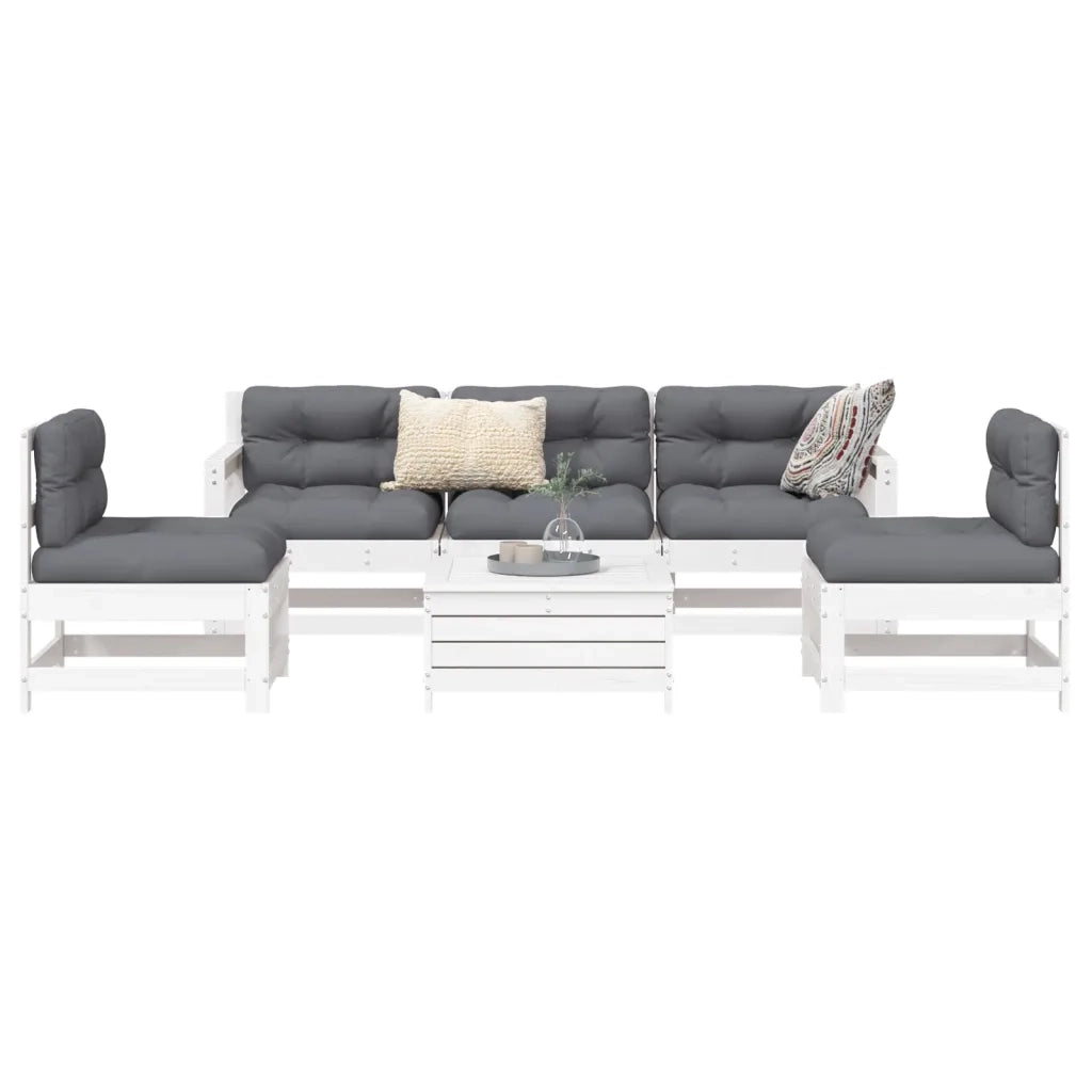 Set Divani da Giardino 6 pz Bianco in Legno Massello di Pino 3250749