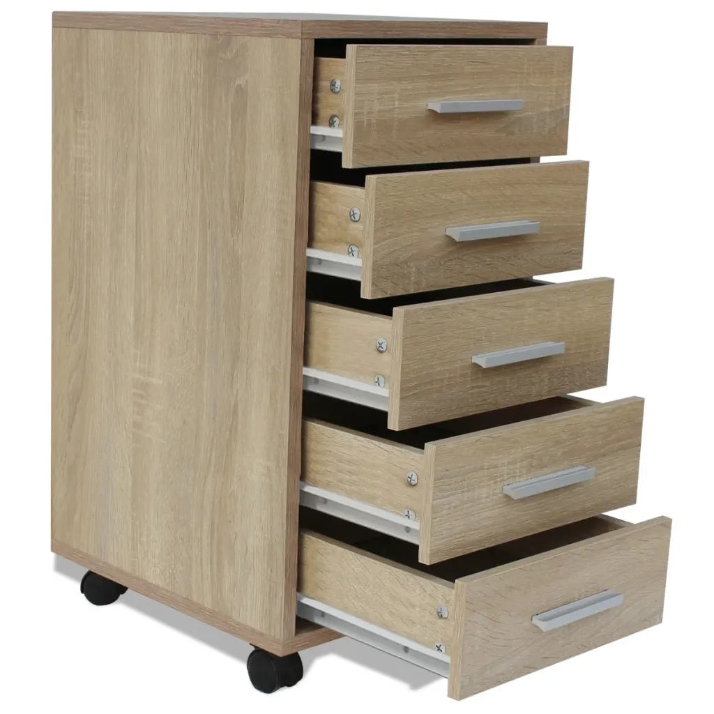 Cassettiera da Ufficio con Ruote 5 Cassetti Rovere cod mxl 70696