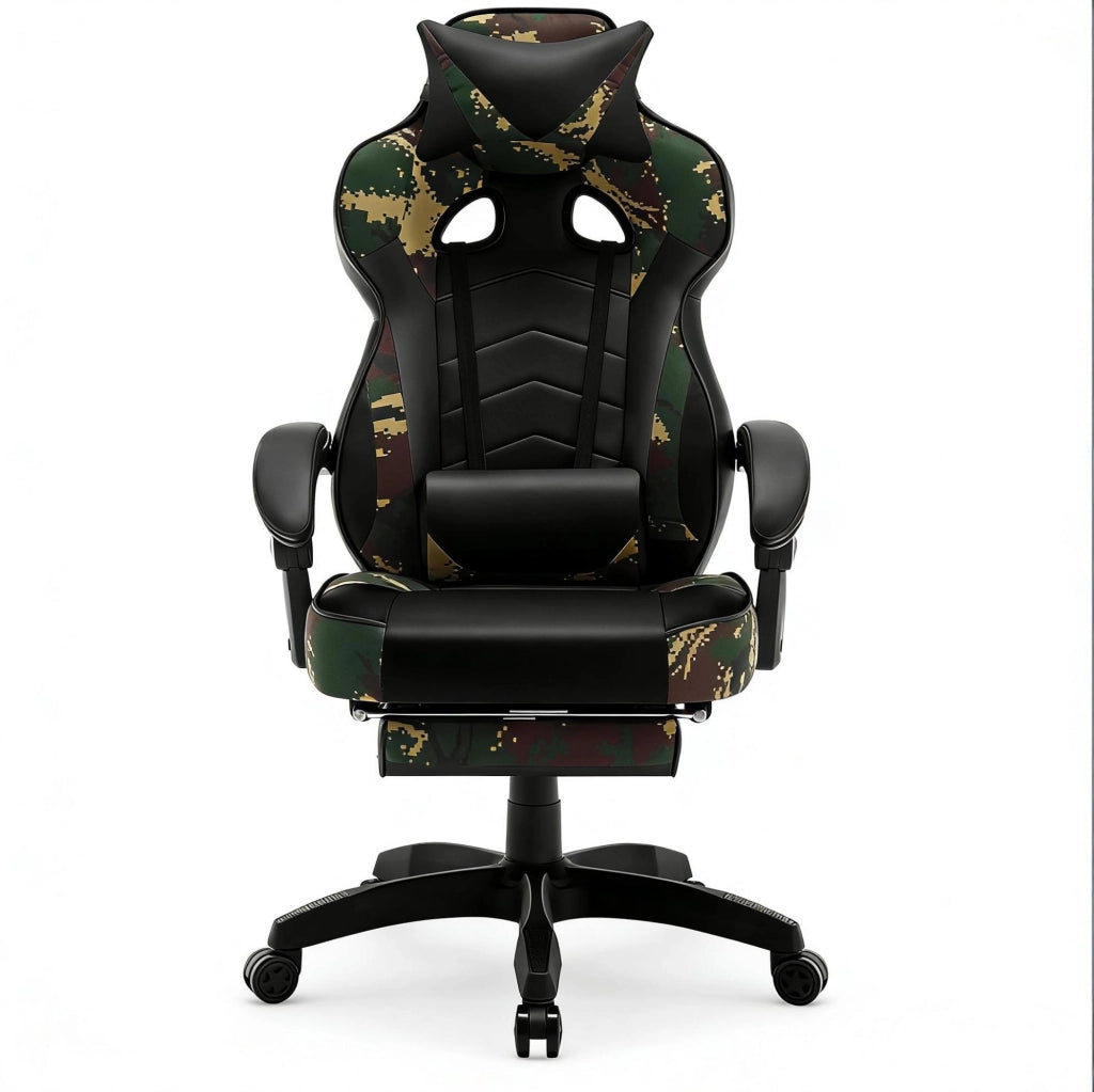 Sedia gaming ergonomica reclinabile con poggiapiedi nero e verde