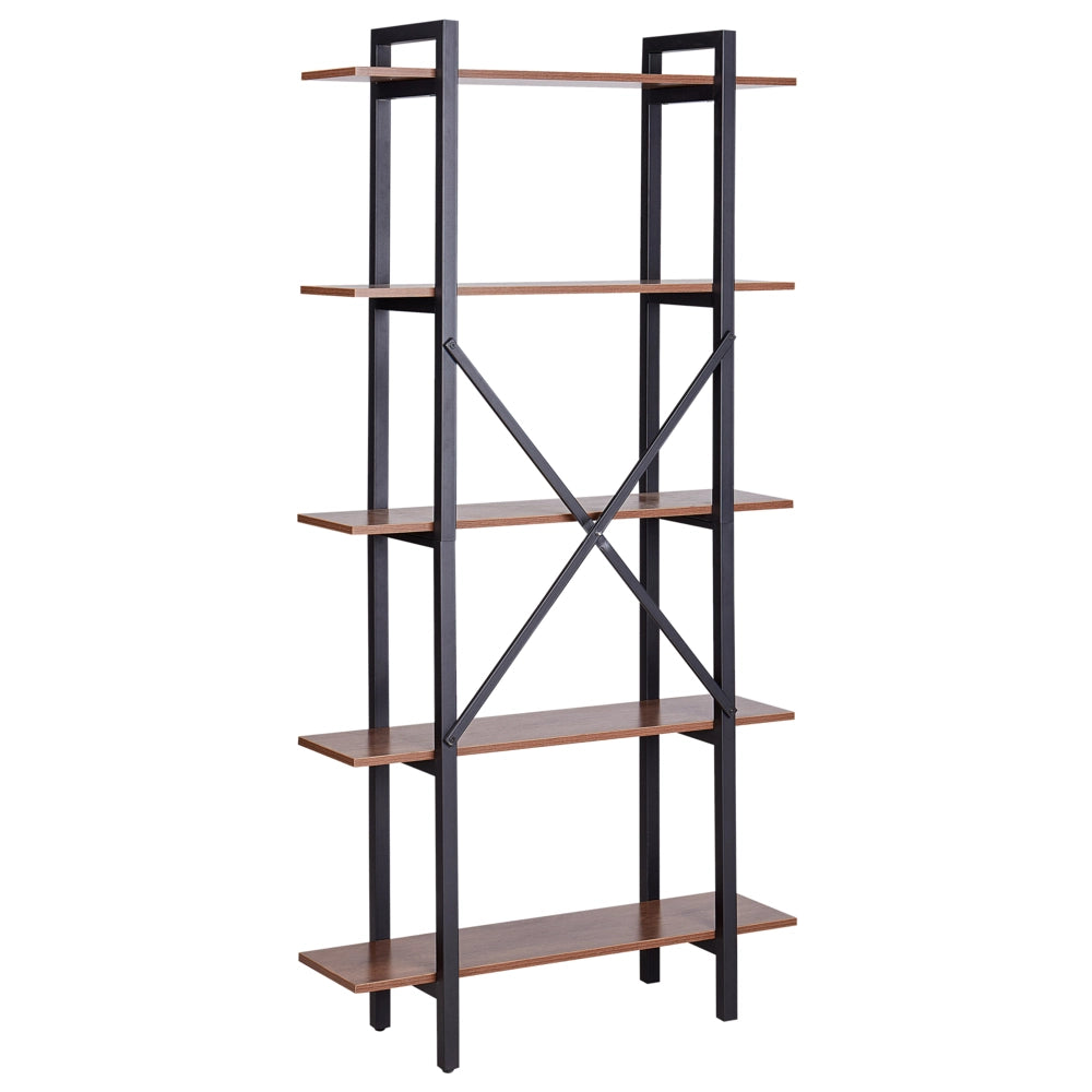 Libreria industriale aperta a 5 livelli in legno scuro e struttura in metallo nero Piedini Regolabili stile moderno