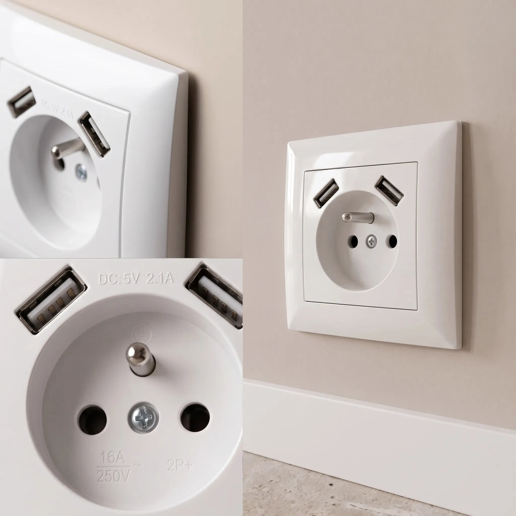 Presa Singola Con Messa A Terra + 2x Usb-a Oste Jnh003-g White