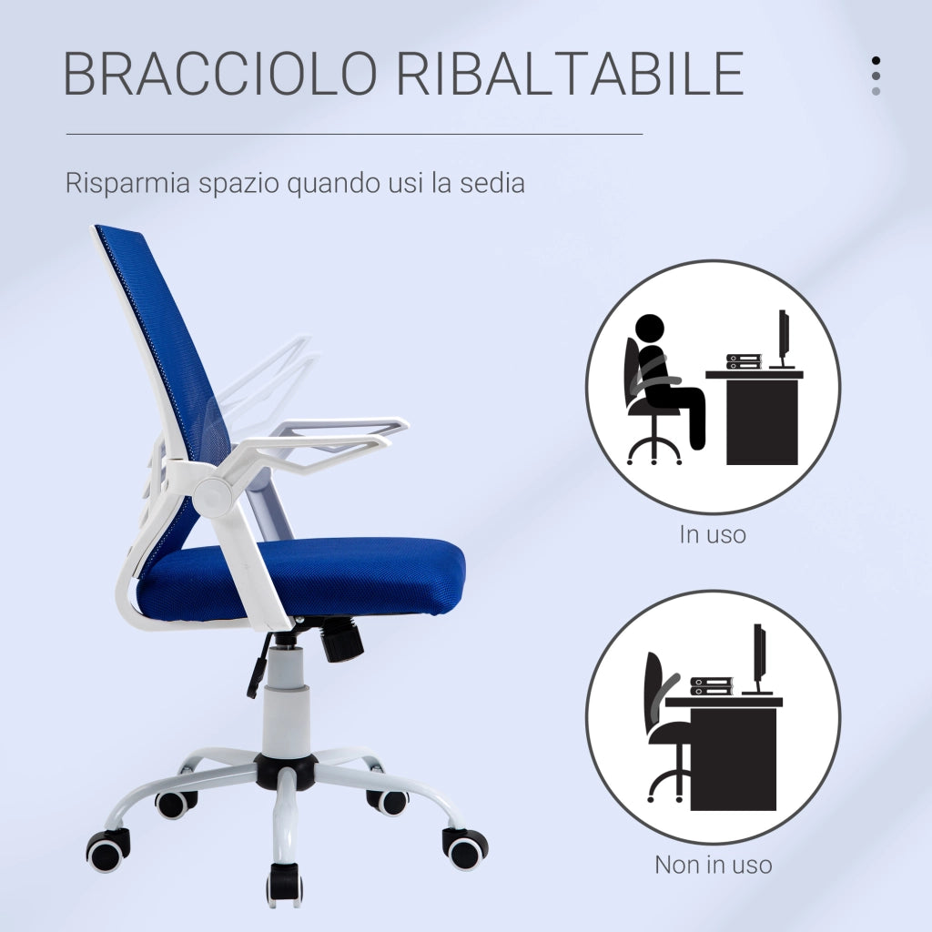 EasyComfort Sedia da Ufficio Ergonomica con Supporto Lombare, Braccioli Pieghevoli, Sedia da Scrivania Girevole in Rete Traspirante con Schienale Reclinabile e Altezza Regolabile, Capacità 120kg, Blu