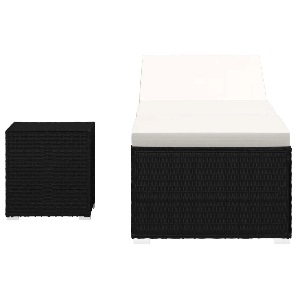 Lettino Prendisole | Sdraio da giardino | Lettino da sole Cuscino e Tavolino Polyrattan Bianco Crema