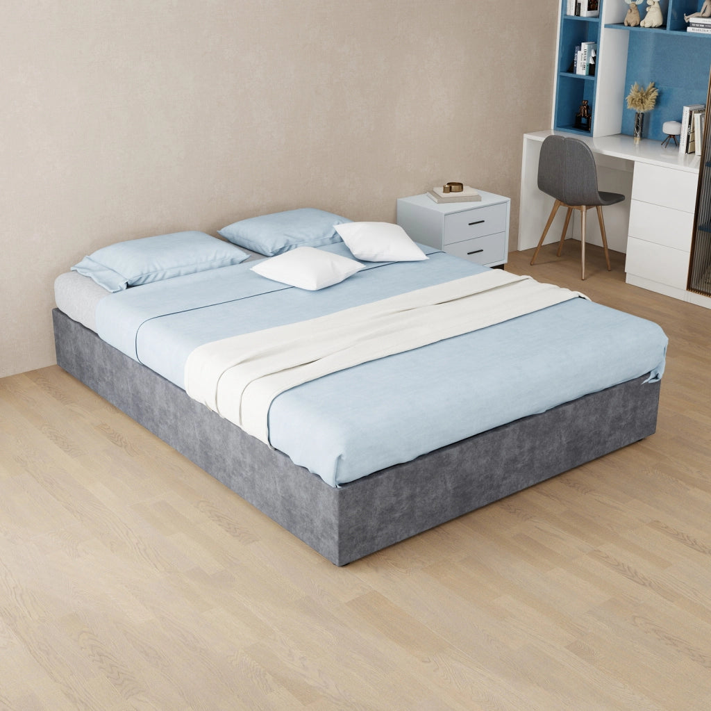 Letto 140x200 cm con struttura robusta in tessuto e metallo grigio