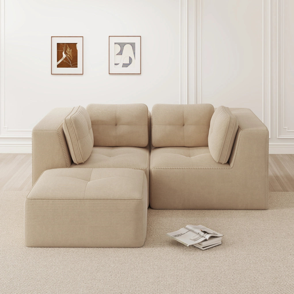 Divano angolare modulare beige in velluto a coste; configurabile