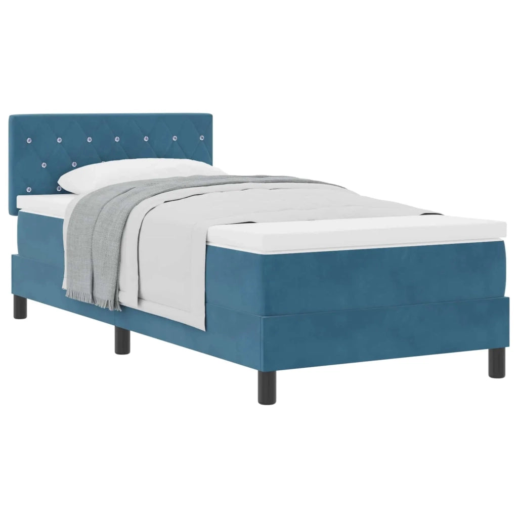 Letto singolo | Letto per adulti | Letto a molle con materasso Blu Scuro 90 x 200 cm Velluto