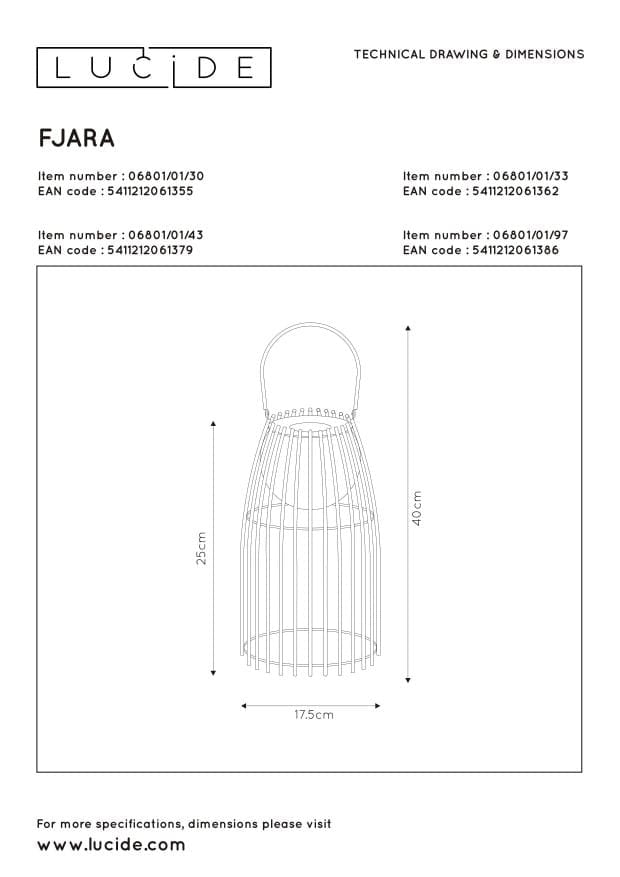 Lucide Fjara lampada da tavolo LED ricaricabile nera