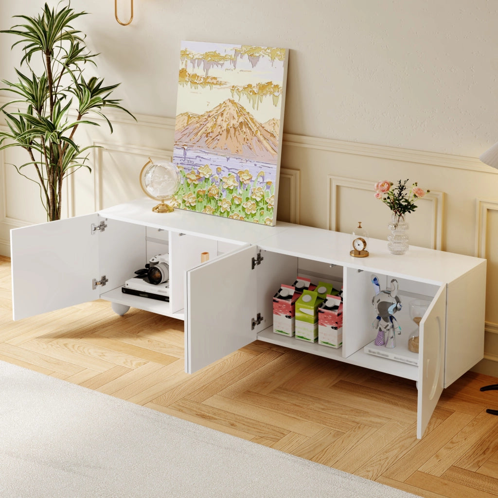 OKWISH Mobile TV con Ante Multiple e Vani Chiusi, Stile Moderno, per Soggiorno, MDF, Bianco, 180,5 x 38 x 50 cm