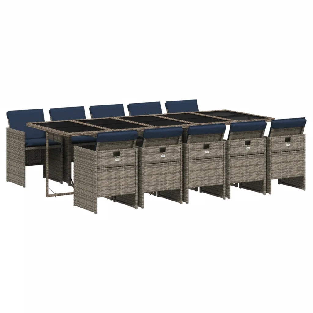 Set da pranzo da giardino da 11 pz con Cuscini in Polyrattan Grigio 3277704