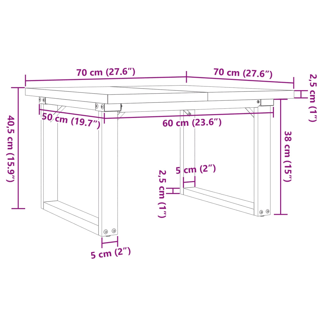 Tavolino Salotto Telaio a O 70x70x40,5cm Legno Pino e Acciaio