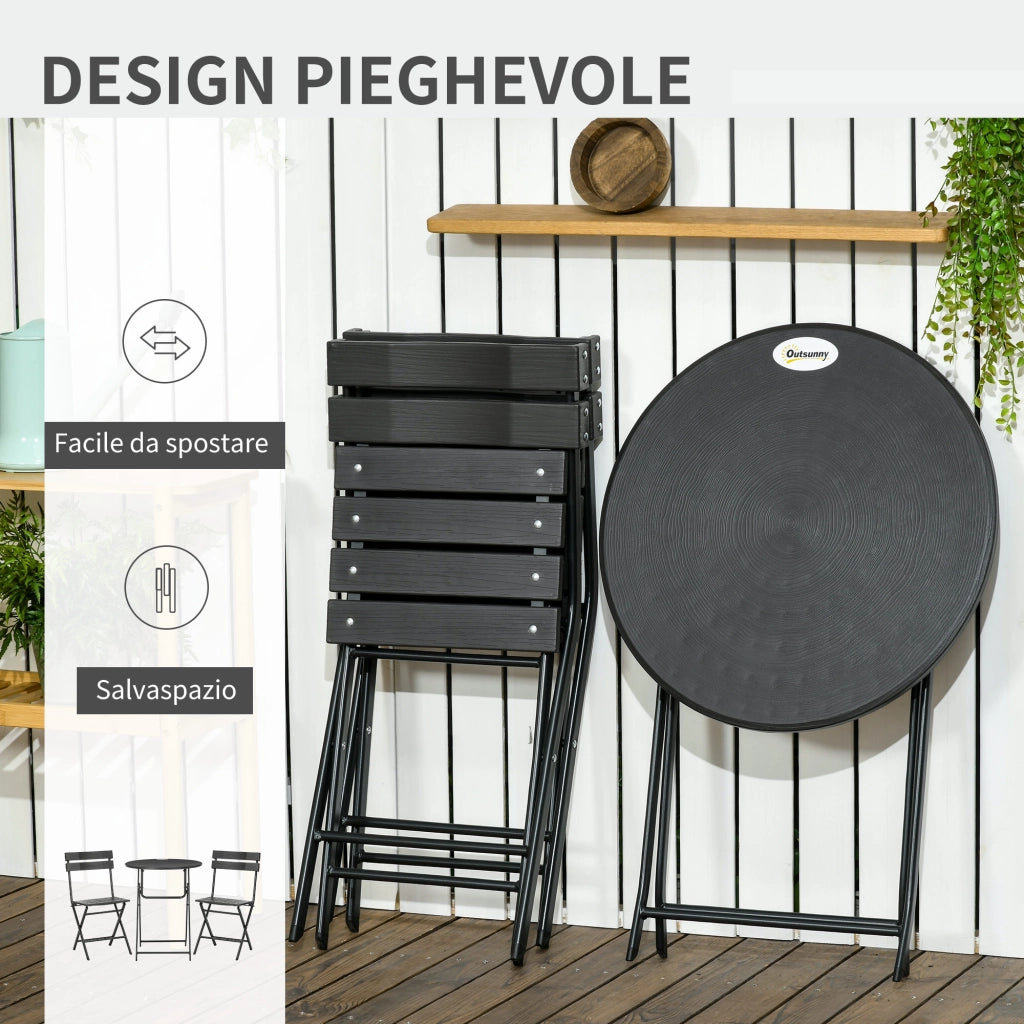 EasyComfort Set da Giardino 3 Pezzi con 2 Sedie e Tavolo Pieghevoli in Acciaio e HDPE, Grigio Scuro