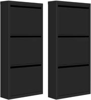 Set a doppio cassettino per scarpe - Con 3 ante per cassettino - Raccoglitore di scarpe in metallo sottile - Per 9 pair di scarpe - Per soggiorno, salotto o camera da letto - Montaggio preassemblato - 50x106x15 cm - Nero