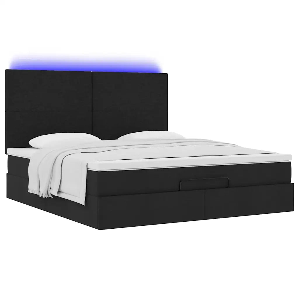 Struttura Letto Pouf con Materasso Nero 180x200 cm in Tessuto 3313943