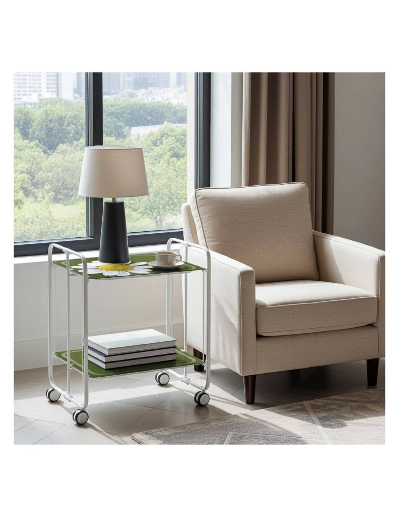 Carrello da cucina pieghevole bianco con ruote BAUHAUS 2 ripiani