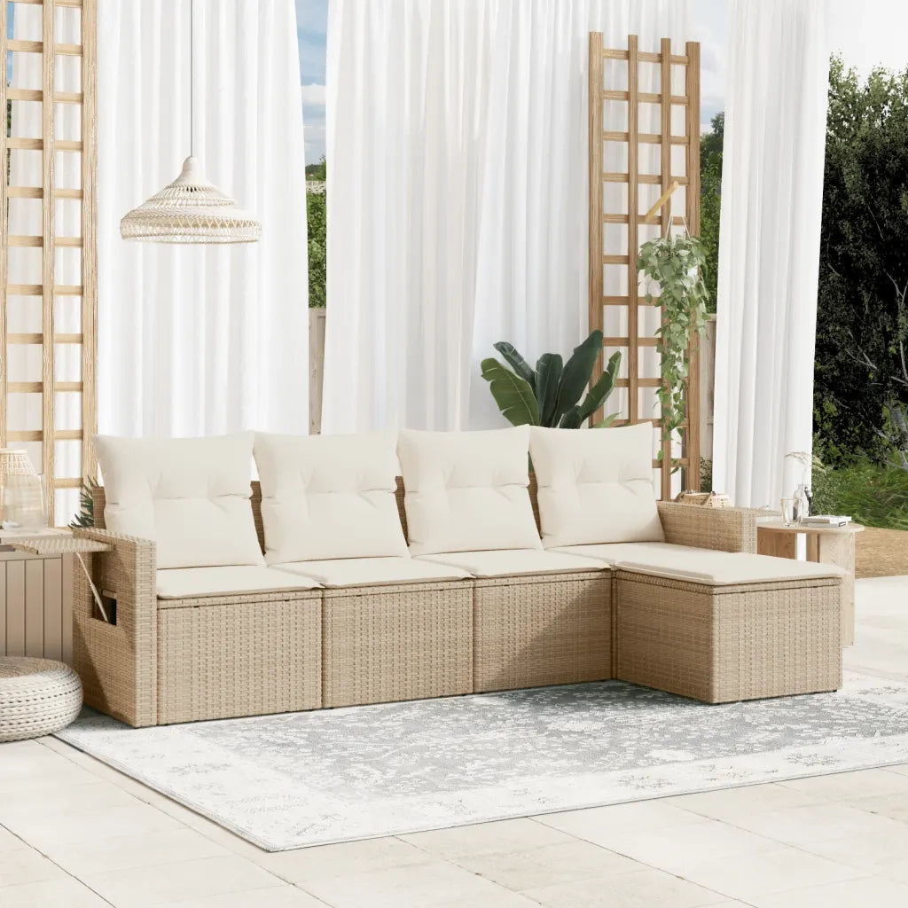 Set Divano da Giardino 5 pz con Cuscini-Sofa da Giardino-Divanetto da esterno Beige in Polyrattan 403288