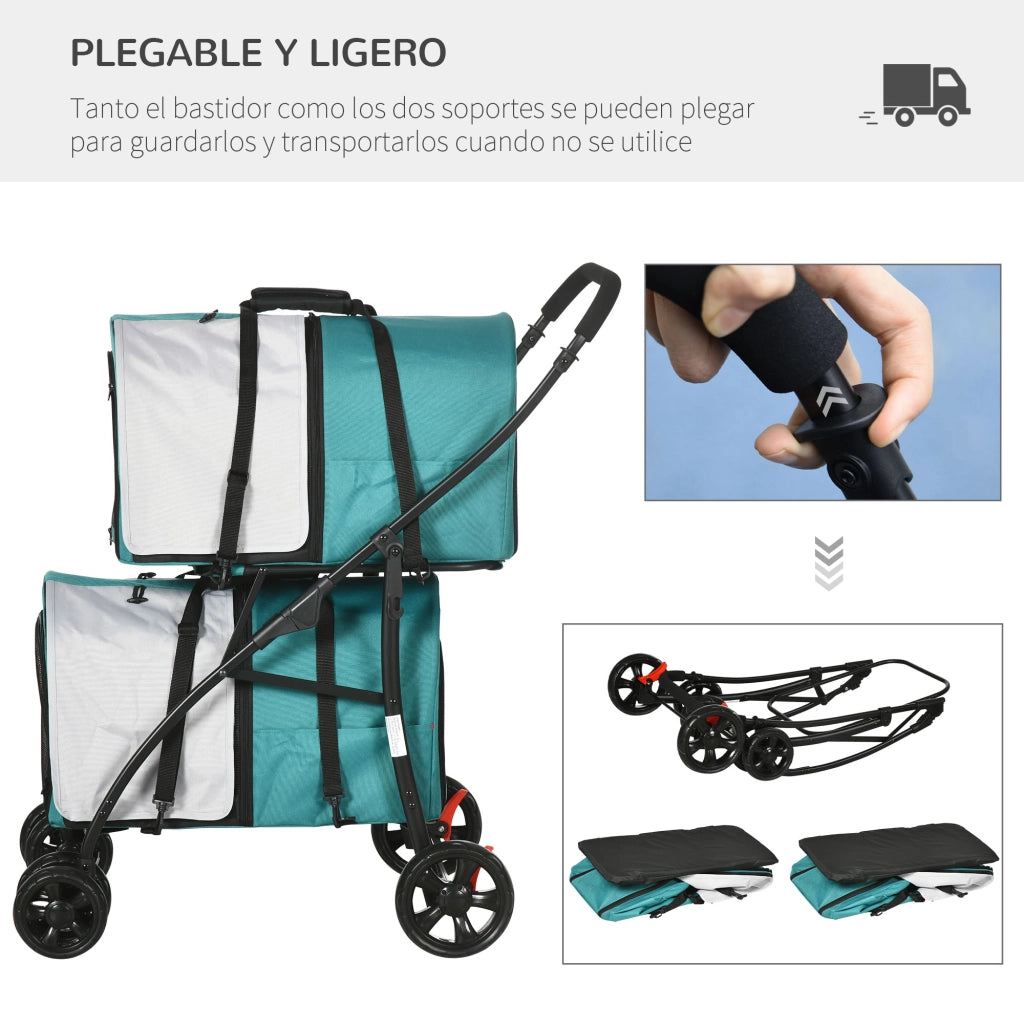 Trasportino per Animali Domestici Pieghevole ¨C zephmum ¨C Verde Grigio 66x50x98cm