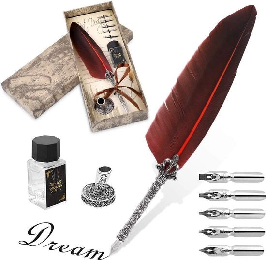 Set di Pennelli a Mano - Veer Unico e Vintage - Ruggine - Set di Inchiostri - Ideale per Carta da Lettere e Regali - 5 Pennelli