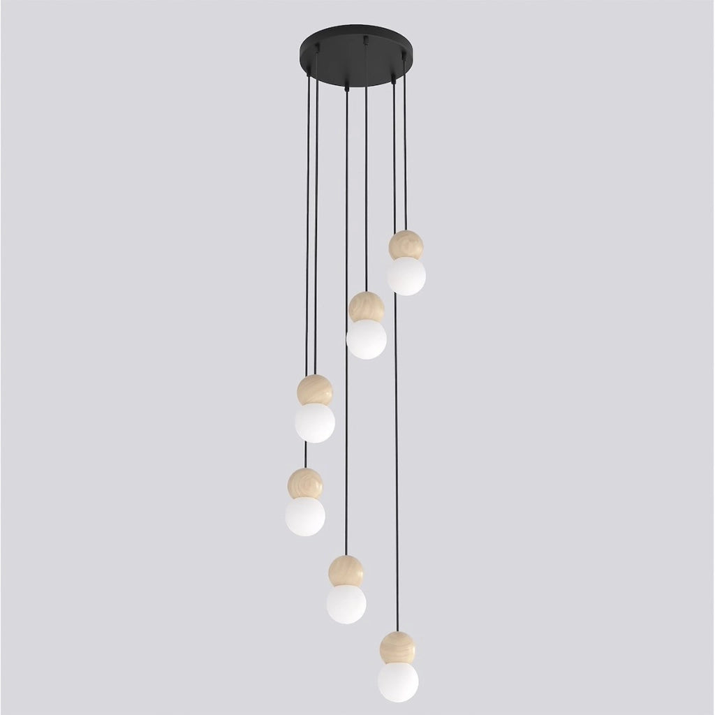 Lampada a sospensione LOOP in acciaio nero e legno naturale