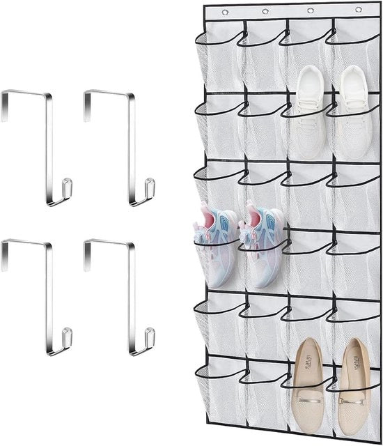 Organizzatore per Scarpe a Maglia con 24 Compartimenti a Sospensione - Deposito per Scarpe per Camera Cucina Bagno (Bianco)