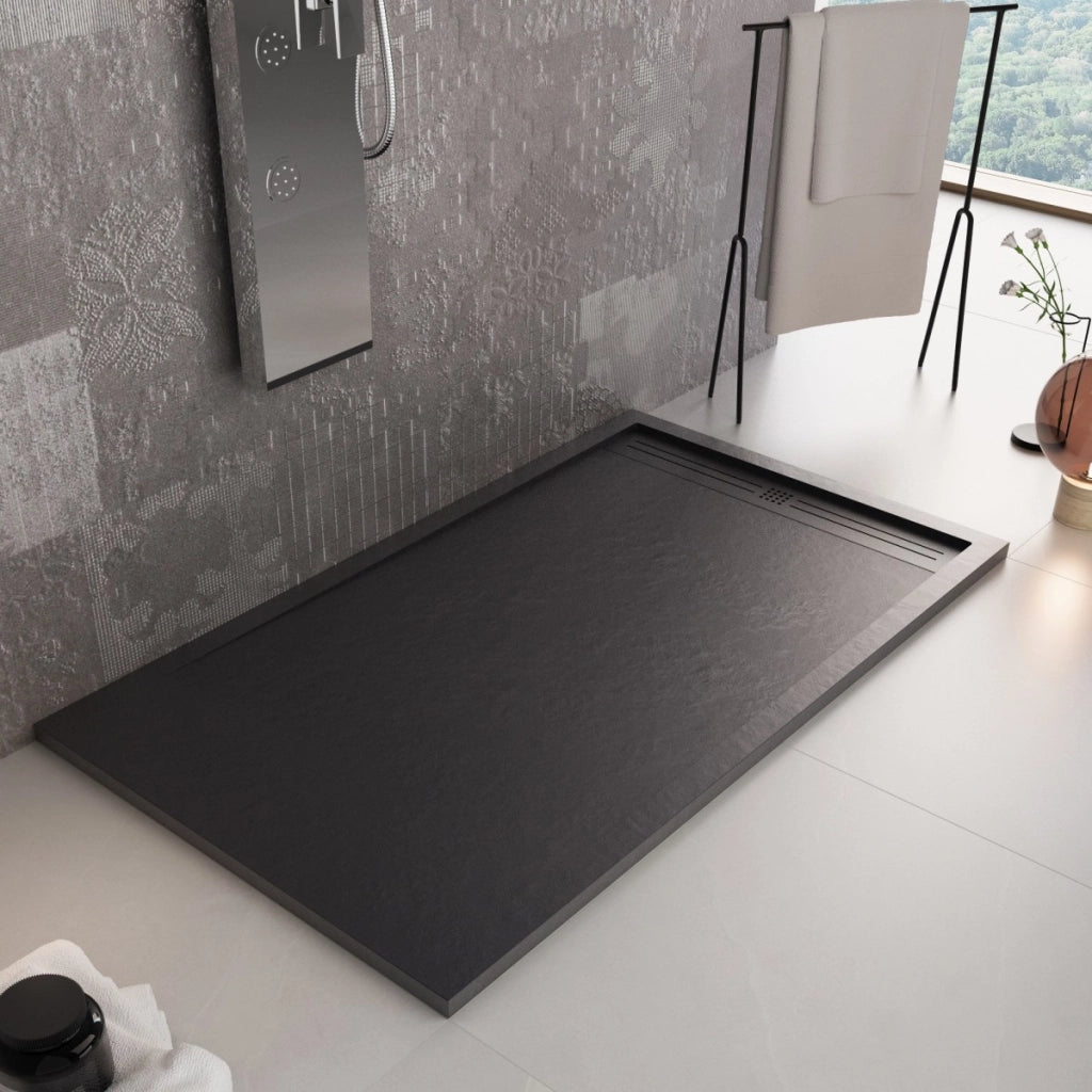 Piatto doccia in marmo resina nero pietra cemento grid, misura 80x130