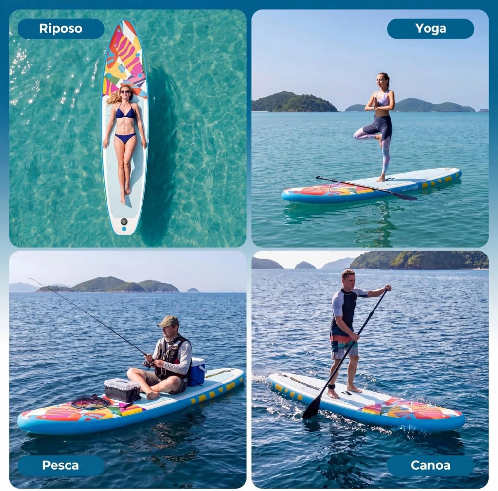 SUP Stand up Paddle, Tavola SUP Gonfiabile con Pompa, Pagaia in Alluminio, Guinzaglio, Borsa e Kit di Riparazione, per Principianti ed Esperti, Portata 160 kg, 336 x 77 x 16 cm