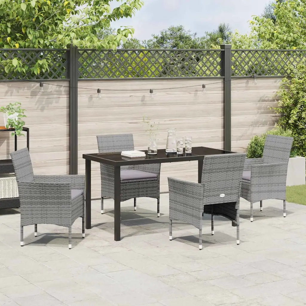 Set da Pranzo per Giardino con cuscino 5 pcs Grigio polyrattan 3379732