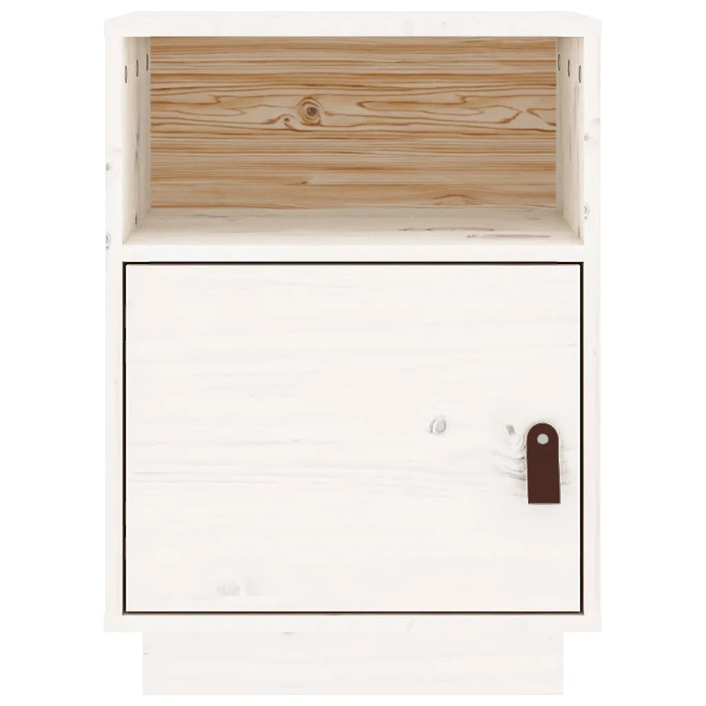 Set di 2 Comodini | Armadio da Notte | Mobiletto da notte Bianchi 40x34x55 cm in Legno Massello di Pino