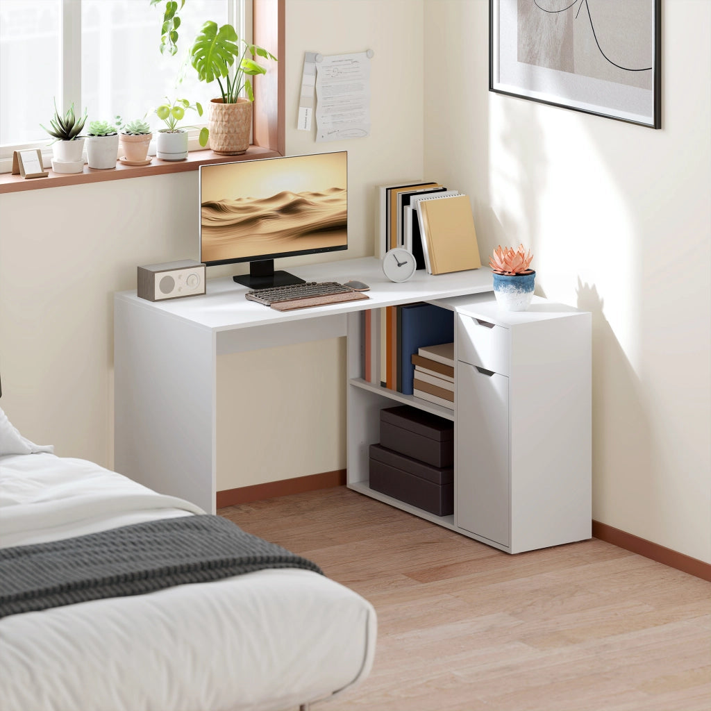 Scrivania con cassetti e ripiani aperti ¨C zephmum ¨C Legno, Bianco
