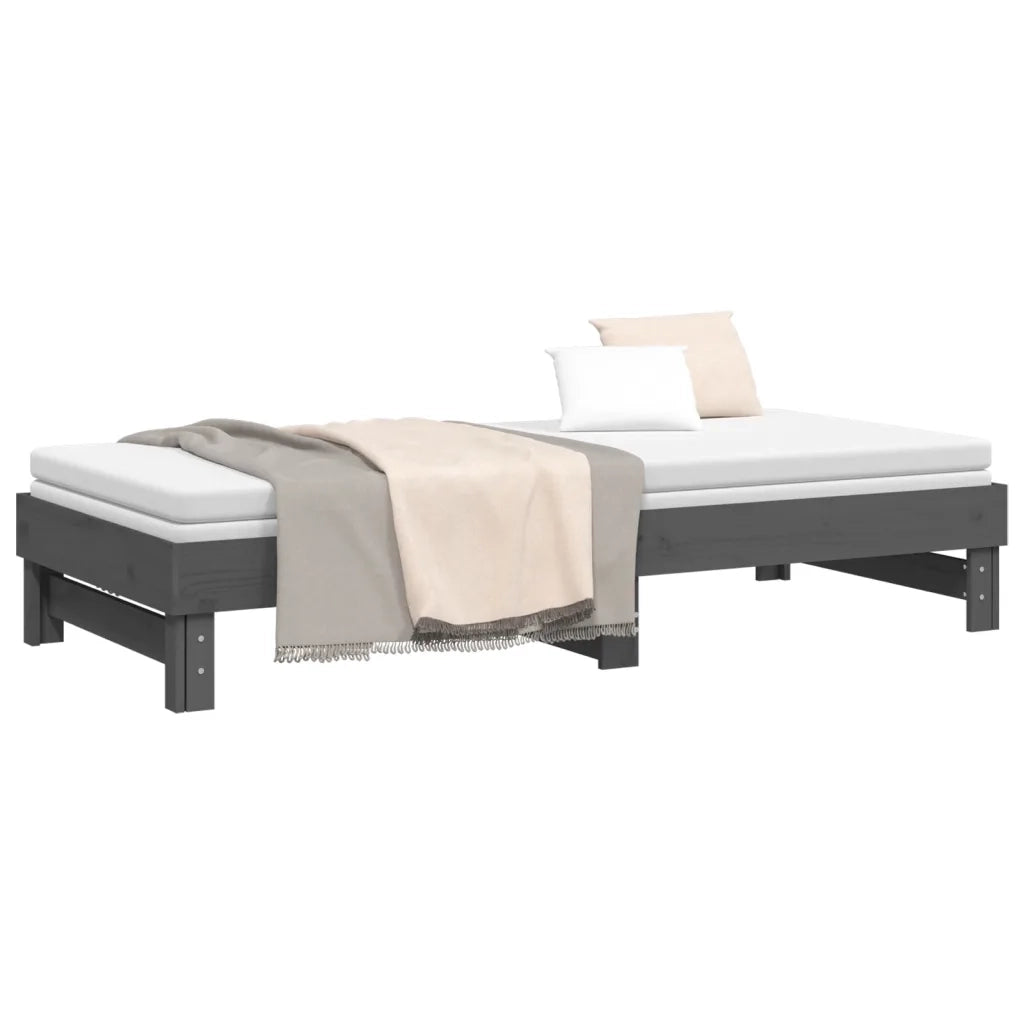 Dormeuse Estraibile Grigia 2x(100x200)cm Legno Massello di Pino 823376