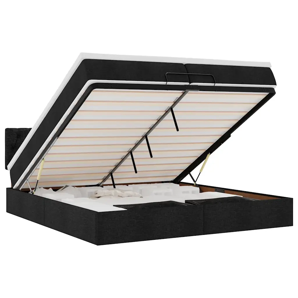 Struttura Letto Pouf con Materassi Nero 200x200 cm in Tessuto 3312418