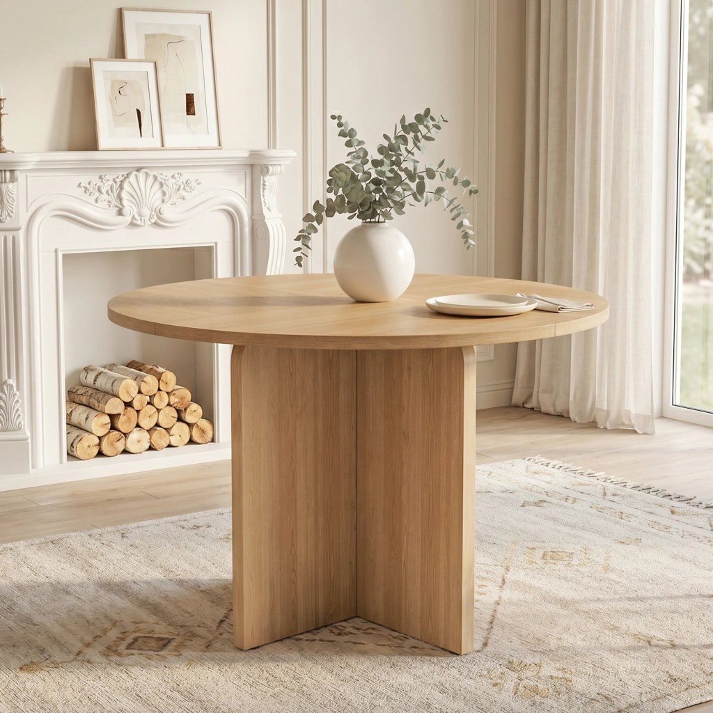 Tavolo da pranzo rotondo per 4-6 persone in MDF effetto rovere stile scandinavo per sala da pranzo diametro 120 cm